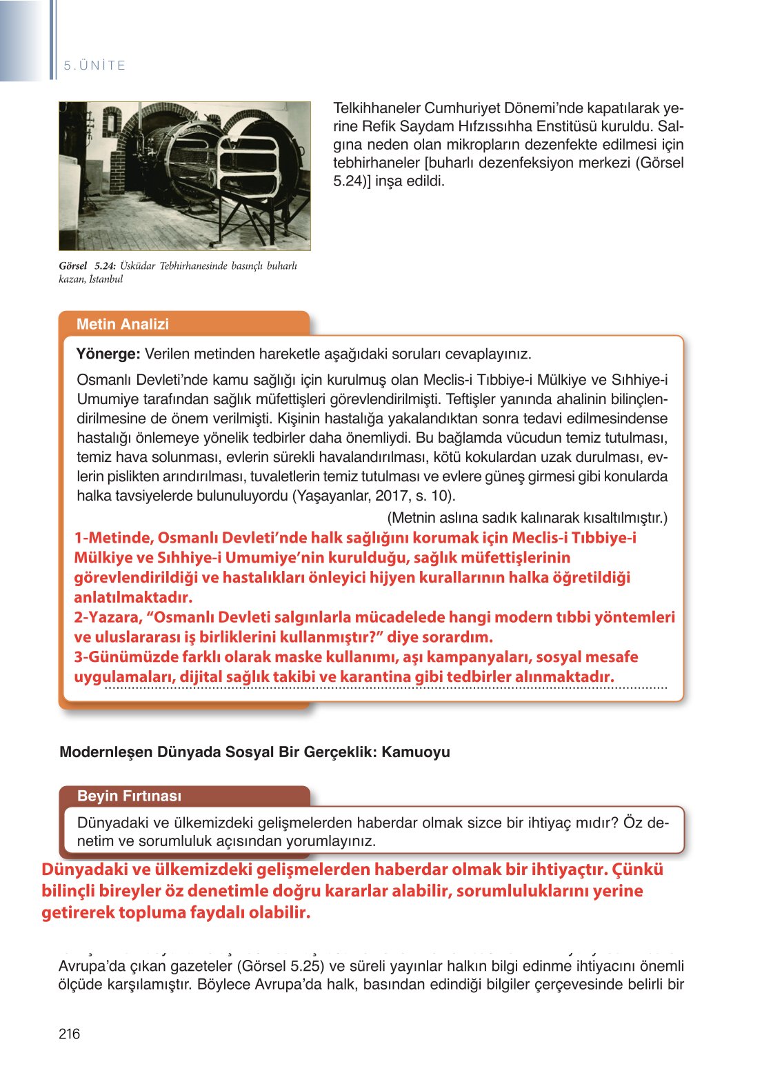 11. Sınıf Meb Yayınları Tarih Ders Kitabı Sayfa 216 Cevapları