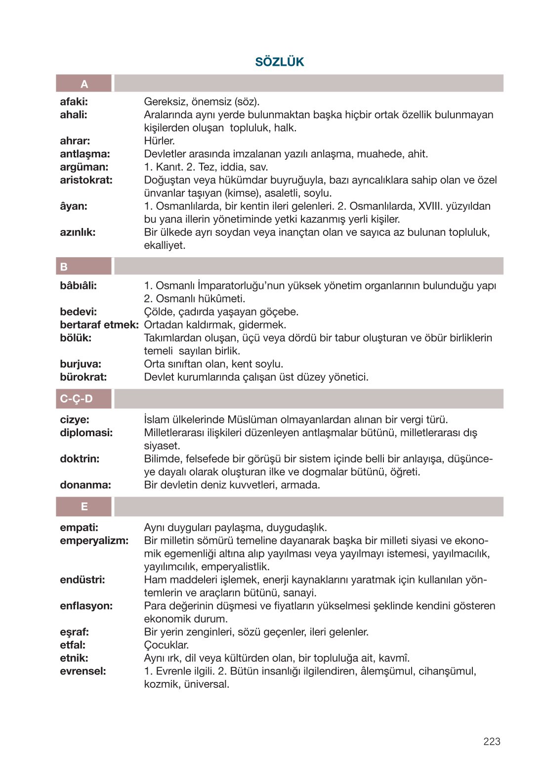 11. Sınıf Meb Yayınları Tarih Ders Kitabı Sayfa 223 Cevapları