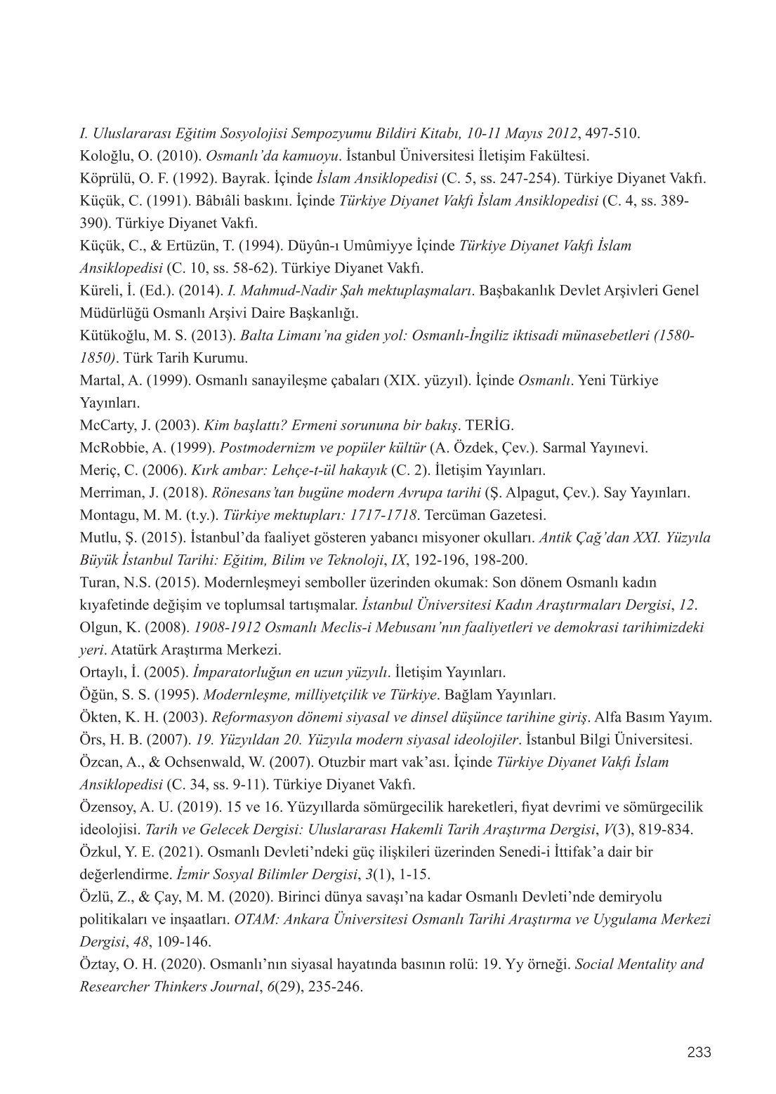 11. Sınıf Meb Yayınları Tarih Ders Kitabı Sayfa 233 Cevapları