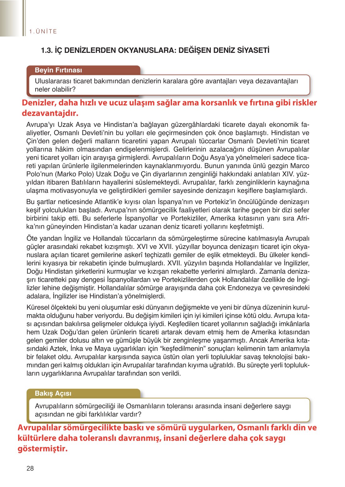 11. Sınıf Meb Yayınları Tarih Ders Kitabı Sayfa 28 Cevapları