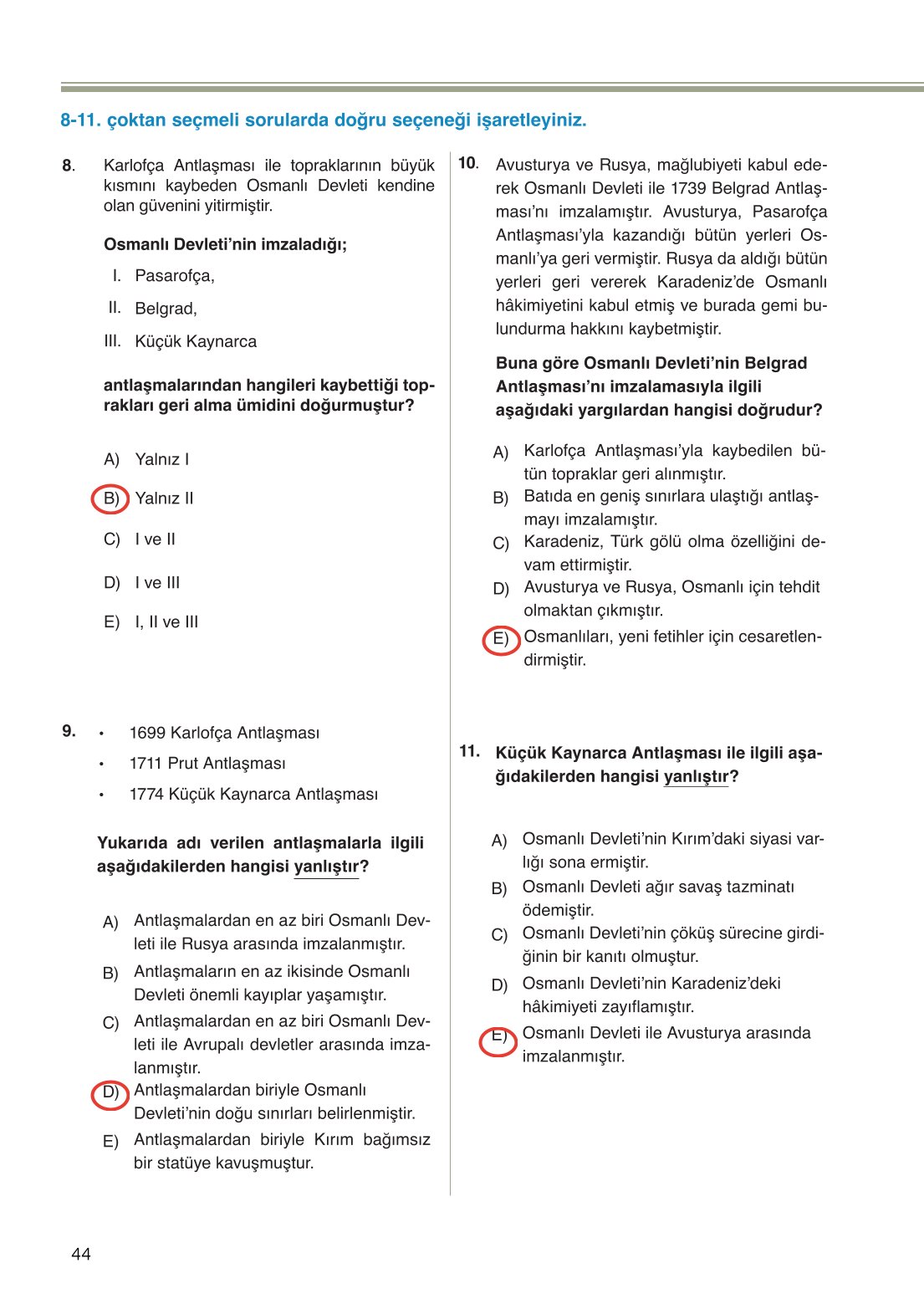 11. Sınıf Meb Yayınları Tarih Ders Kitabı Sayfa 44 Cevapları