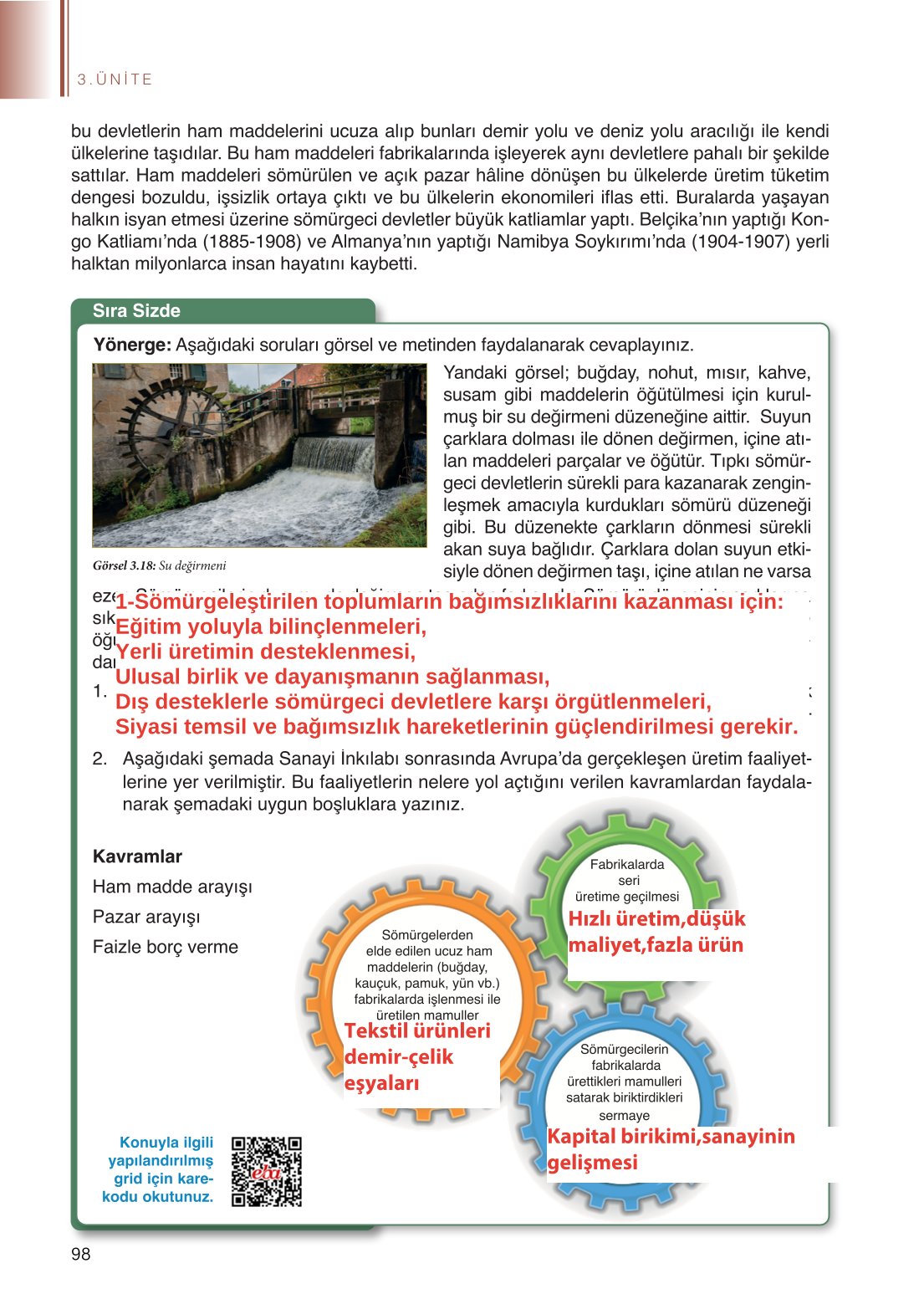 11. Sınıf Meb Yayınları Tarih Ders Kitabı Sayfa 98 Cevapları