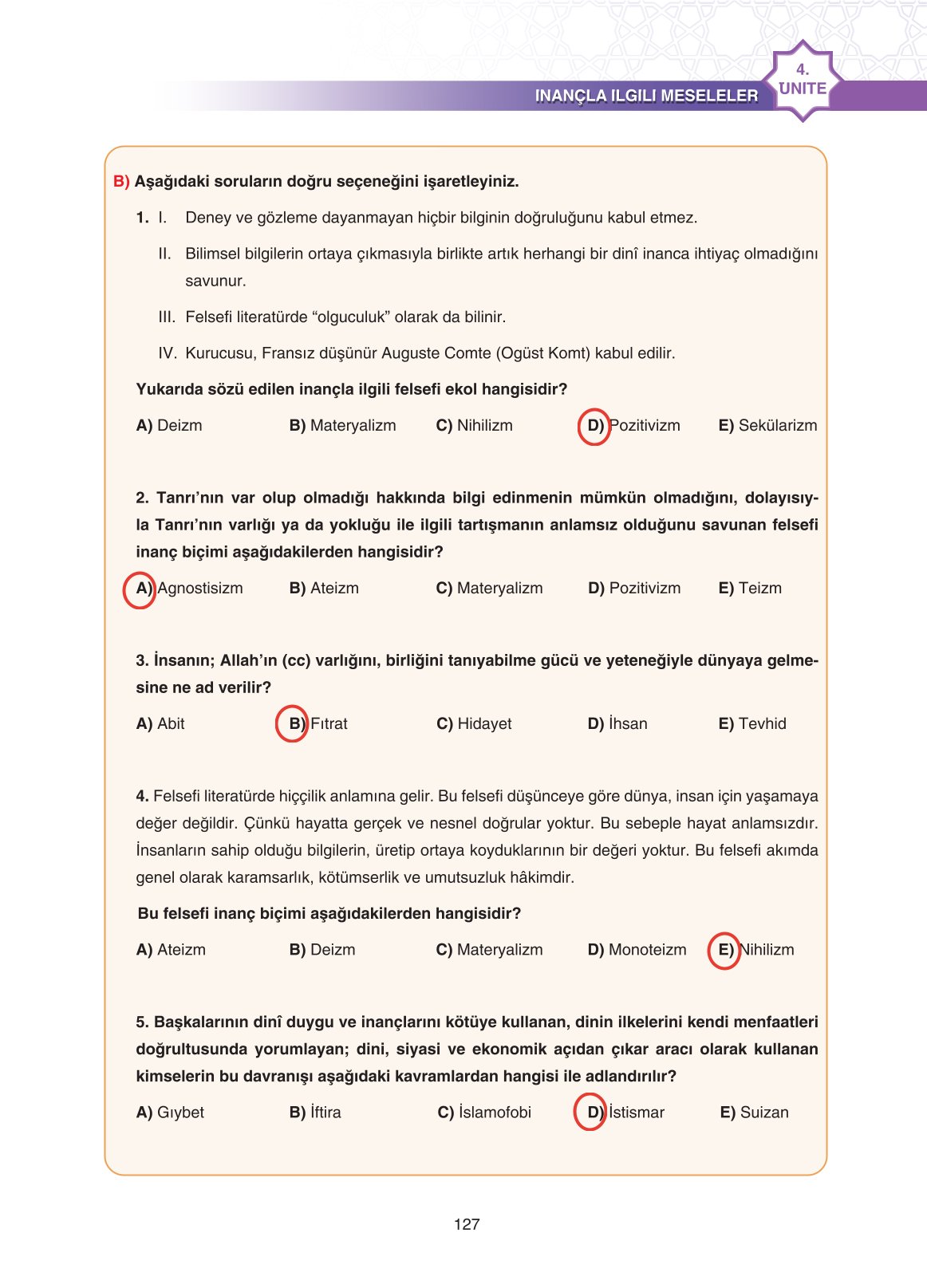11. Sınıf Sdr İpekyolu Yayıncılık Din Kültürü Ve Ahlak Bilgisi Ders Kitabı Sayfa 127 Cevapları
