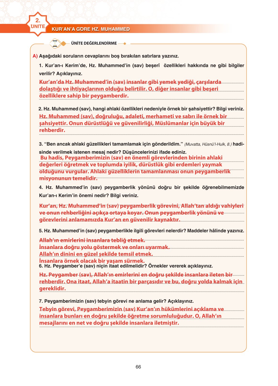 11. Sınıf Sdr İpekyolu Yayıncılık Din Kültürü Ve Ahlak Bilgisi Ders Kitabı Sayfa 66 Cevapları