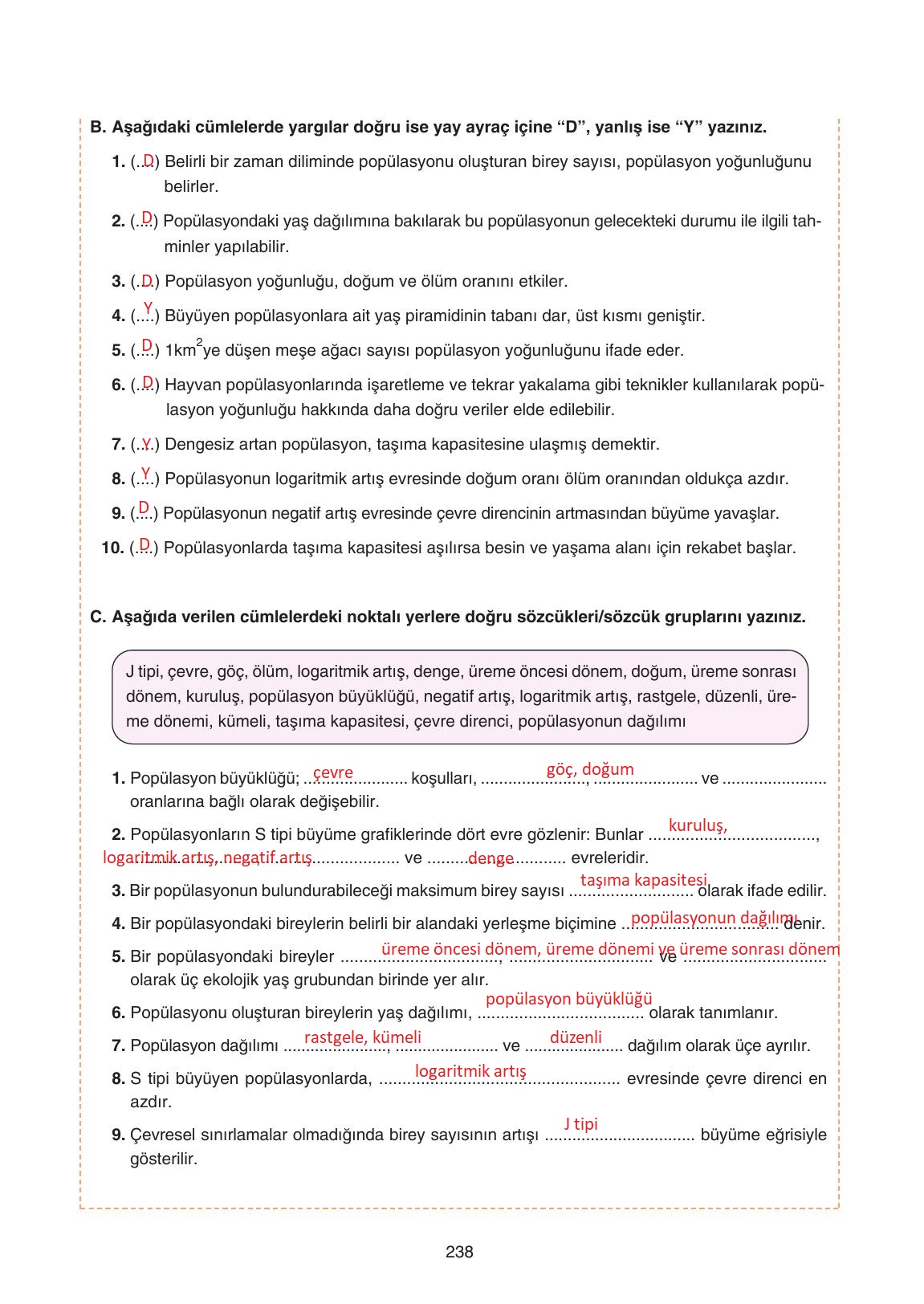 11. Sınıf Tutku Yayıncılık Biyoloji Ders Kitabı Sayfa 238 Cevapları
