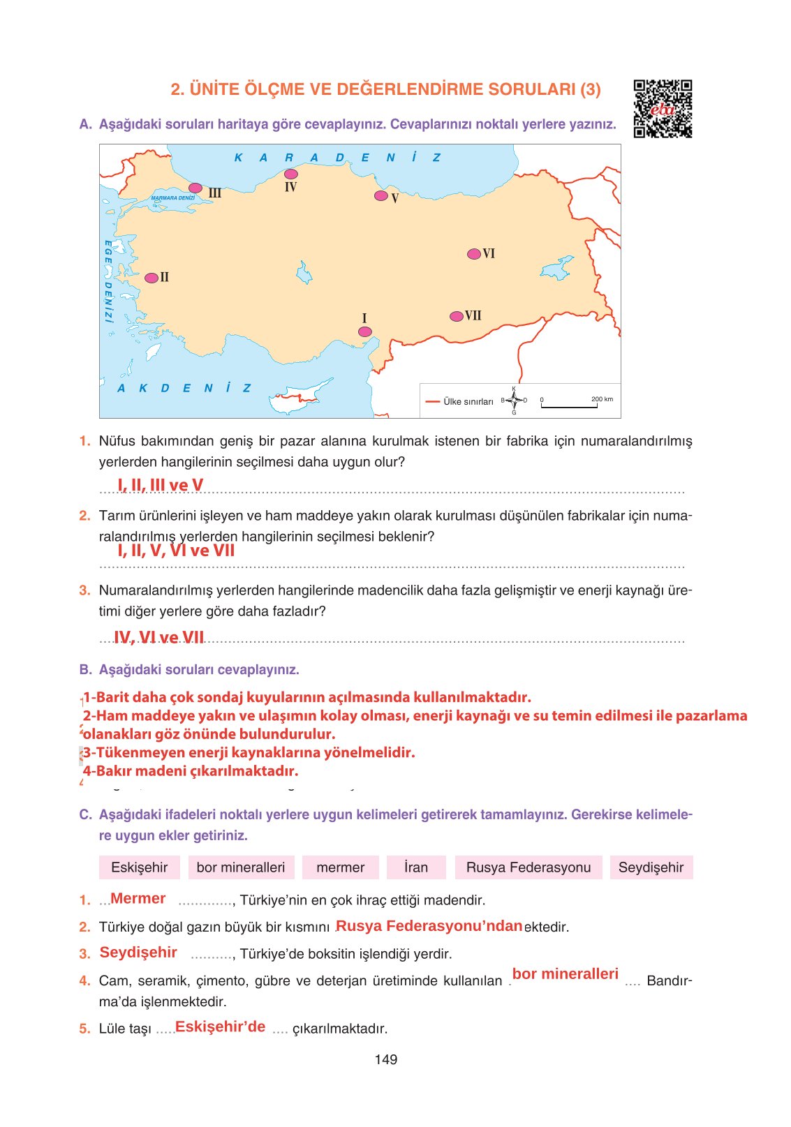 11. Sınıf Yıldırım Yayınları Coğrafya Ders Kitabı Sayfa 149 Cevapları