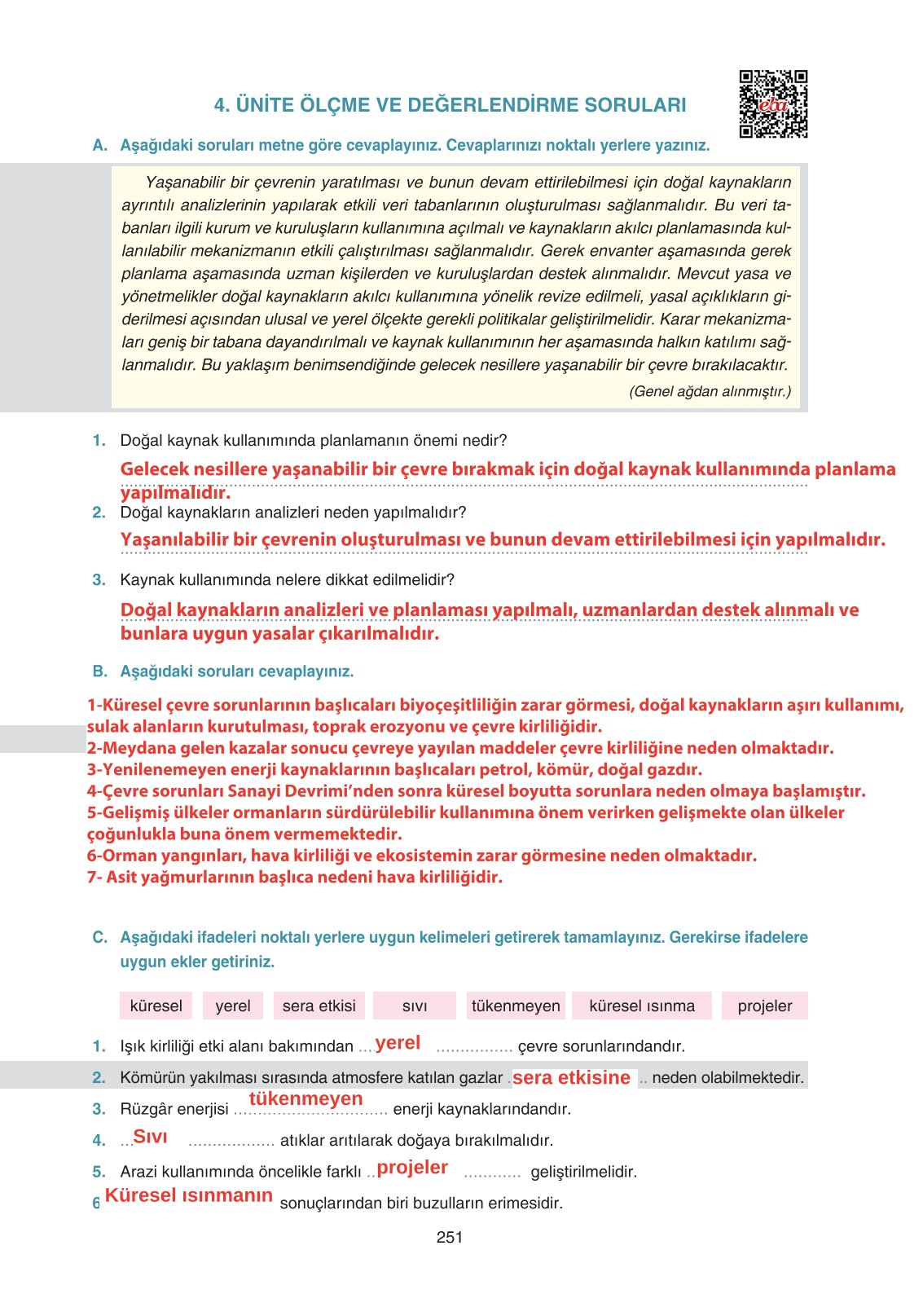 11. Sınıf Yıldırım Yayınları Coğrafya Ders Kitabı Sayfa 251 Cevapları 11. Sınıf Yıldırım Yayınları Coğrafya Ders Kitabı Sayfa 251 Cevapları