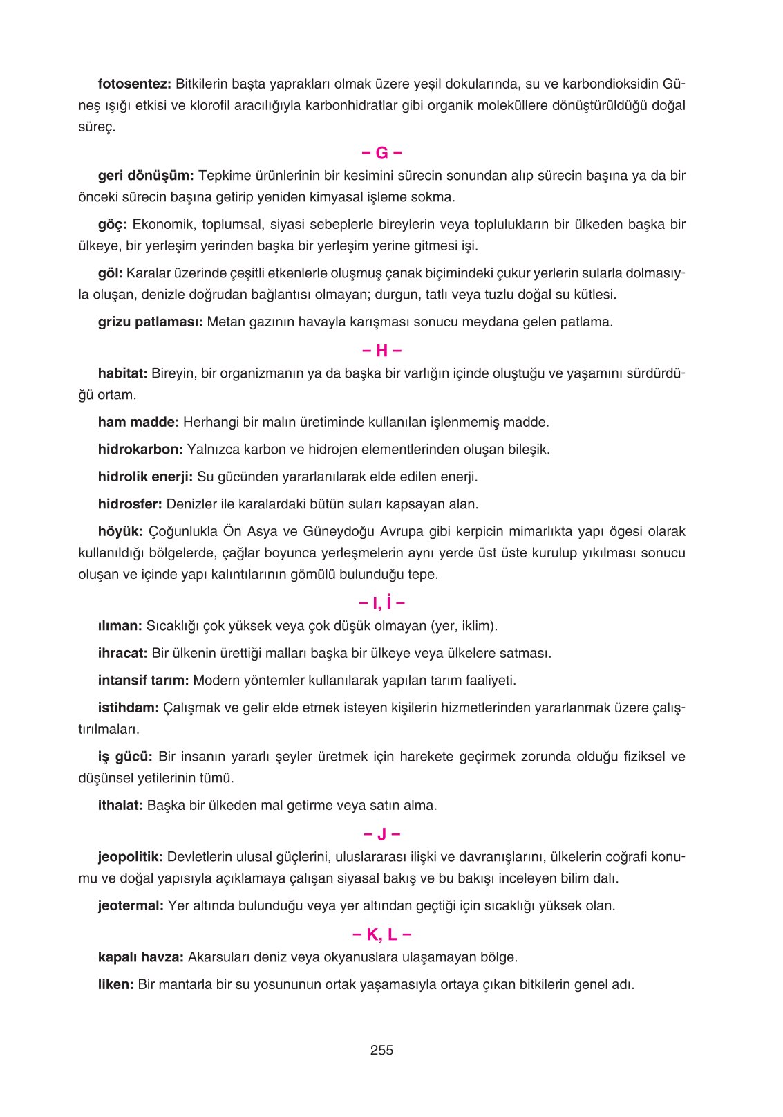 11. Sınıf Yıldırım Yayınları Coğrafya Ders Kitabı Sayfa 255 Cevapları