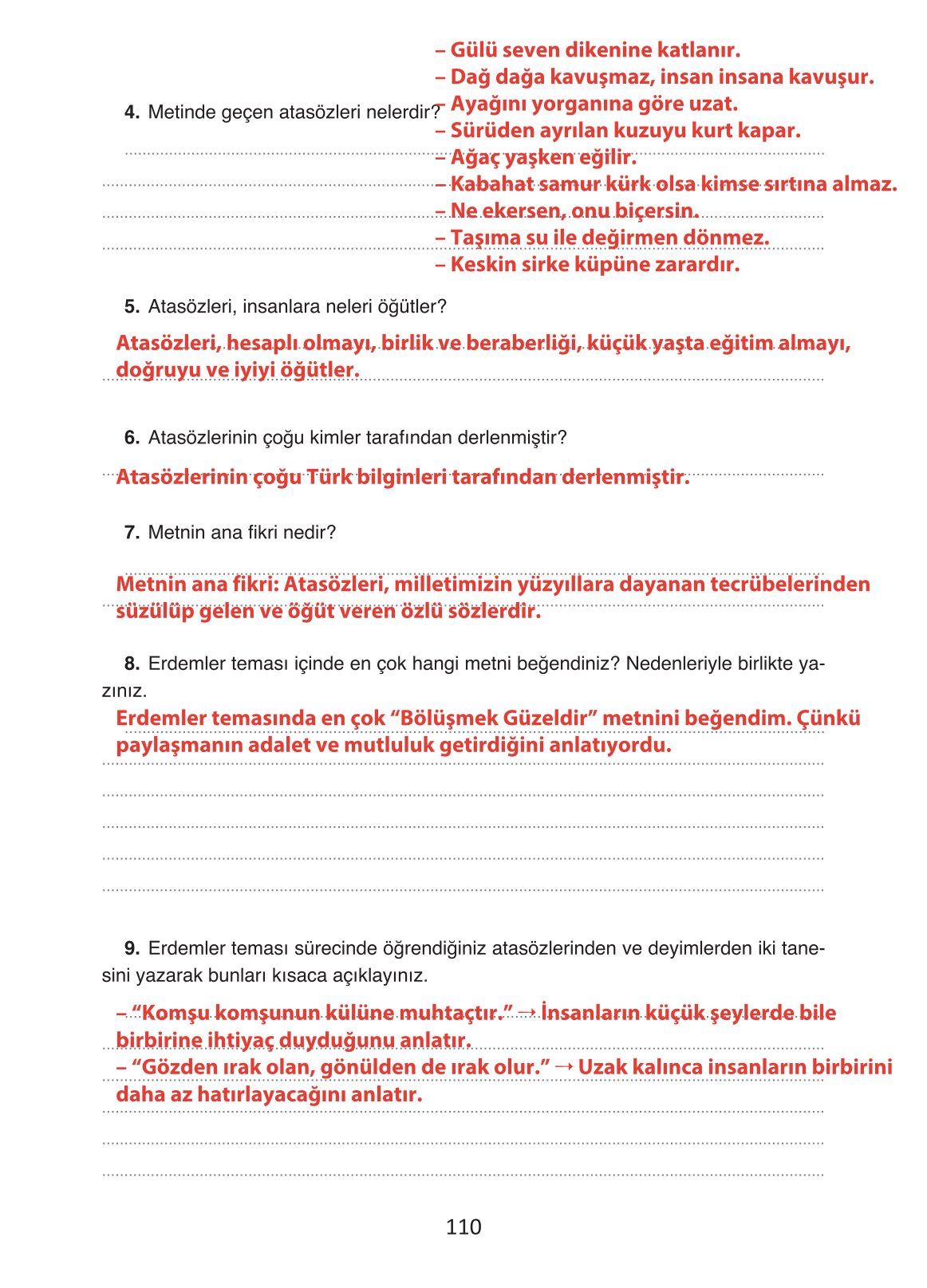 4. Sınıf Ada Yayıncılık Türkçe Ders Kitabı Sayfa 110 Cevapları 4. Sınıf Ada Yayıncılık Türkçe Ders Kitabı Sayfa 110 Cevapları