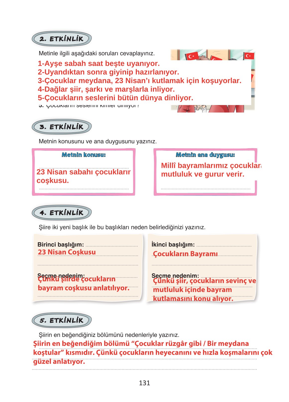 4. Sınıf Ada Yayıncılık Türkçe Ders Kitabı Sayfa 131 Cevapları 4. Sınıf Ada Yayıncılık Türkçe Ders Kitabı Sayfa 131 Cevapları