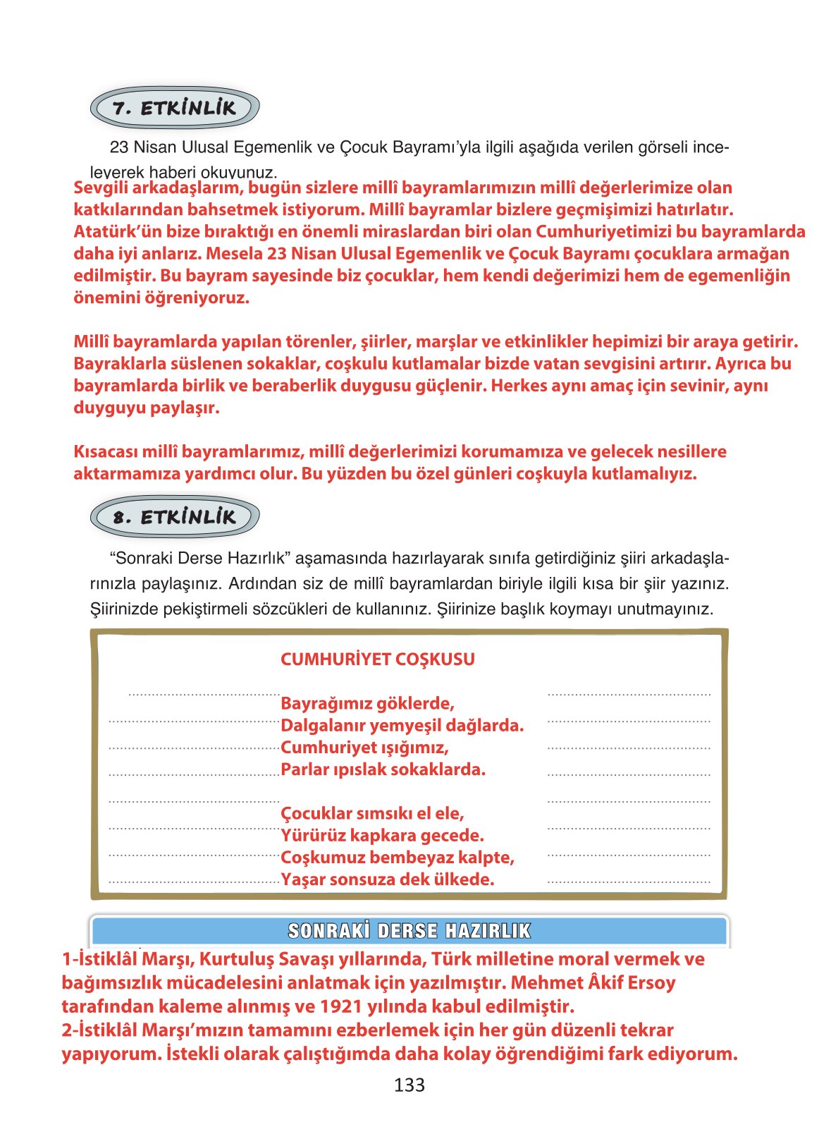 4. Sınıf Ada Yayıncılık Türkçe Ders Kitabı Sayfa 133 Cevapları 4. Sınıf Ada Yayıncılık Türkçe Ders Kitabı Sayfa 133 Cevapları
