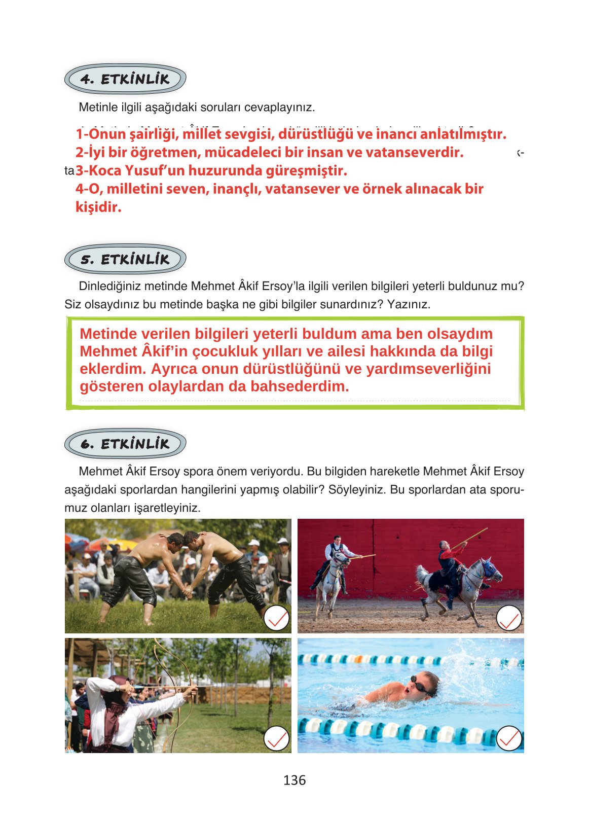 4. Sınıf Ada Yayıncılık Türkçe Ders Kitabı Sayfa 136 Cevapları