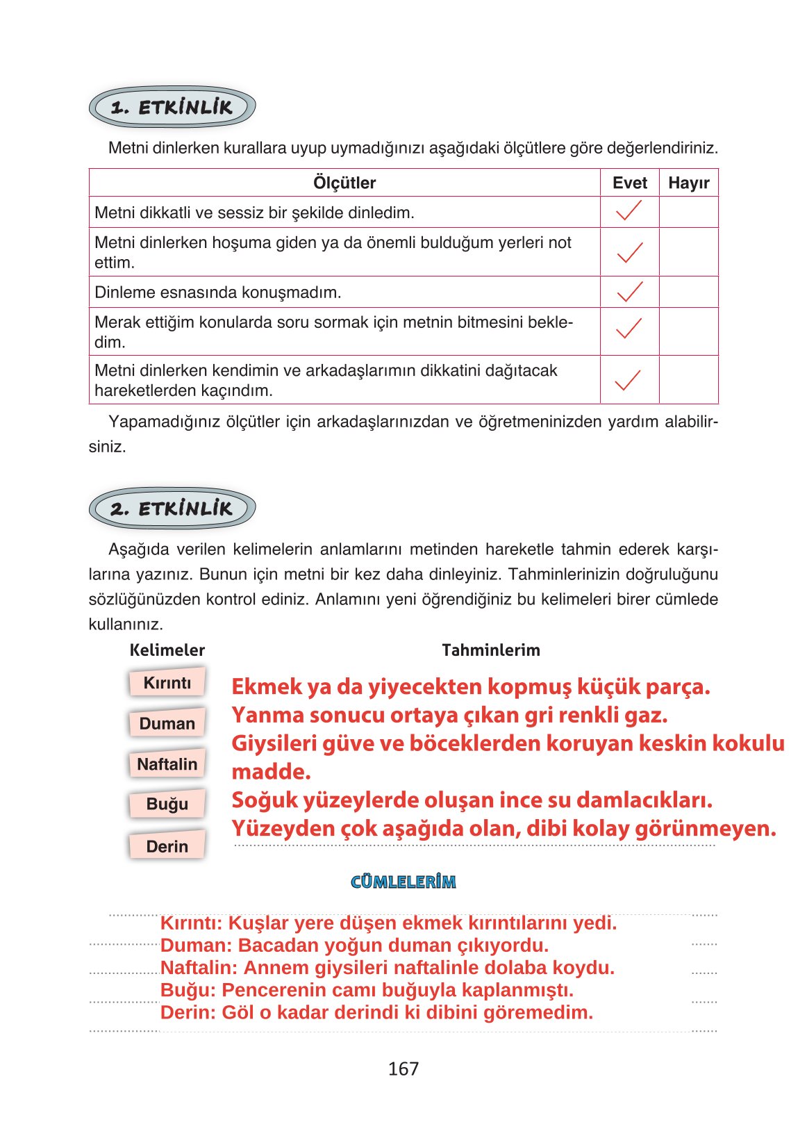 4. Sınıf Ada Yayıncılık Türkçe Ders Kitabı Sayfa 167 Cevapları 4. Sınıf Ada Yayıncılık Türkçe Ders Kitabı Sayfa 167 Cevapları