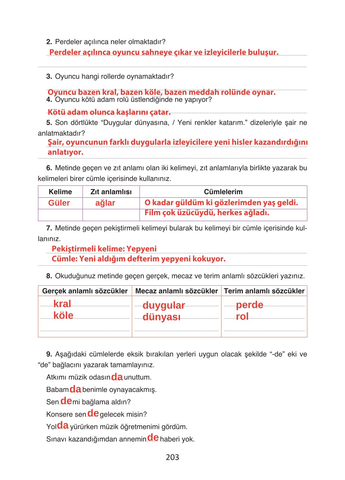 4. Sınıf Ada Yayıncılık Türkçe Ders Kitabı Sayfa 203 Cevapları 4. Sınıf Ada Yayıncılık Türkçe Ders Kitabı Sayfa 203 Cevapları