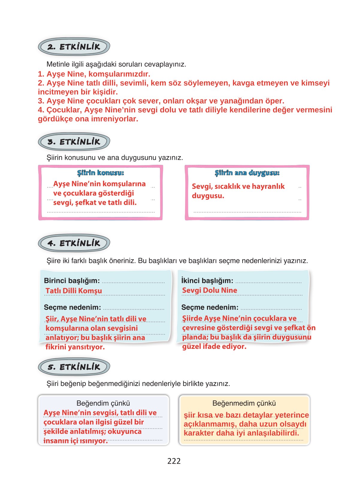 4. Sınıf Ada Yayıncılık Türkçe Ders Kitabı Sayfa 222 Cevapları 4. Sınıf Ada Yayıncılık Türkçe Ders Kitabı Sayfa 222 Cevapları