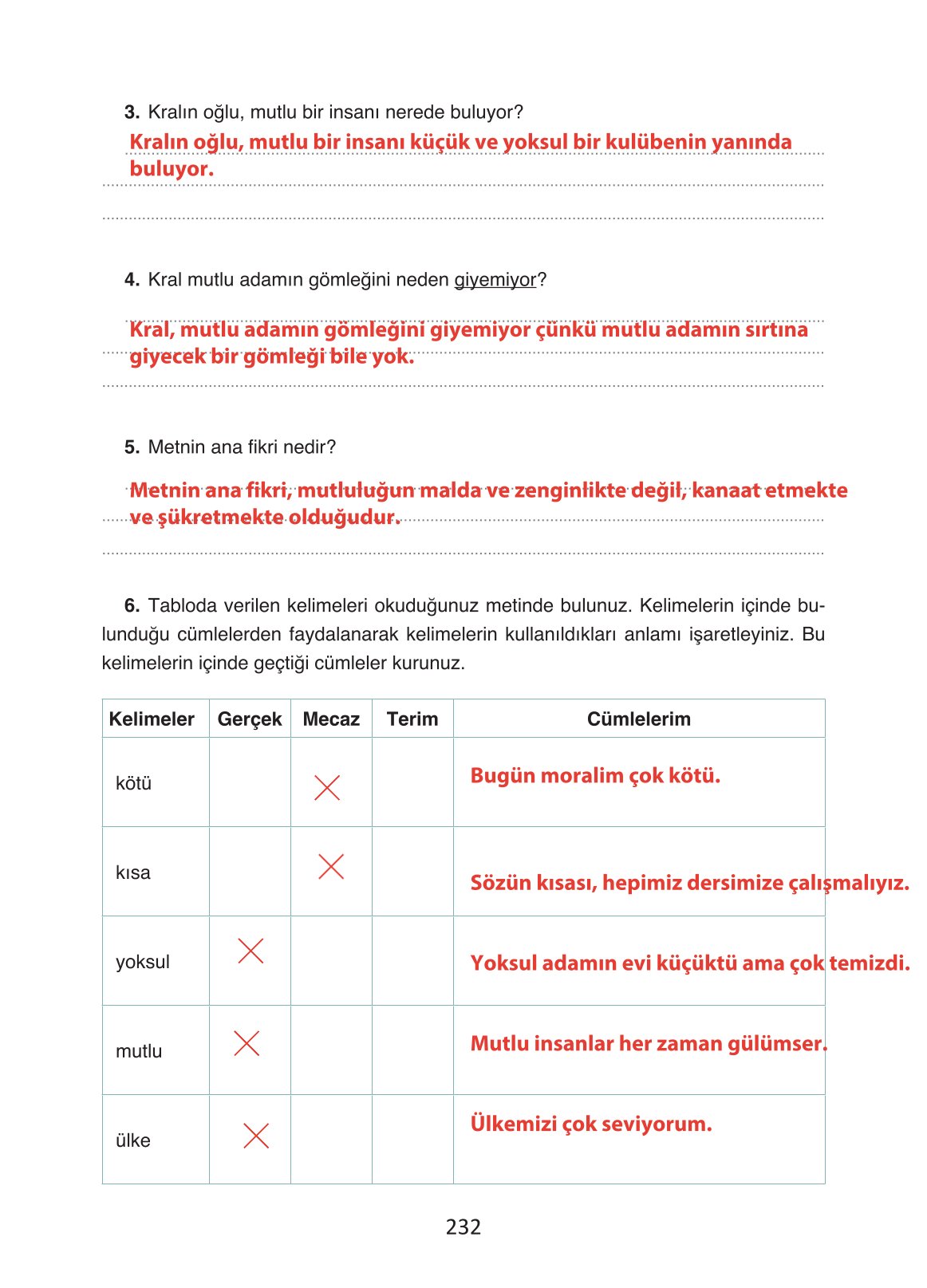 4. Sınıf Ada Yayıncılık Türkçe Ders Kitabı Sayfa 232 Cevapları 4. Sınıf Ada Yayıncılık Türkçe Ders Kitabı Sayfa 232 Cevapları