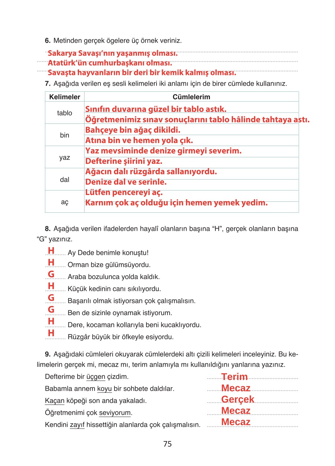 4. Sınıf Ada Yayıncılık Türkçe Ders Kitabı Sayfa 75 Cevapları 4. Sınıf Ada Yayıncılık Türkçe Ders Kitabı Sayfa 75 Cevapları