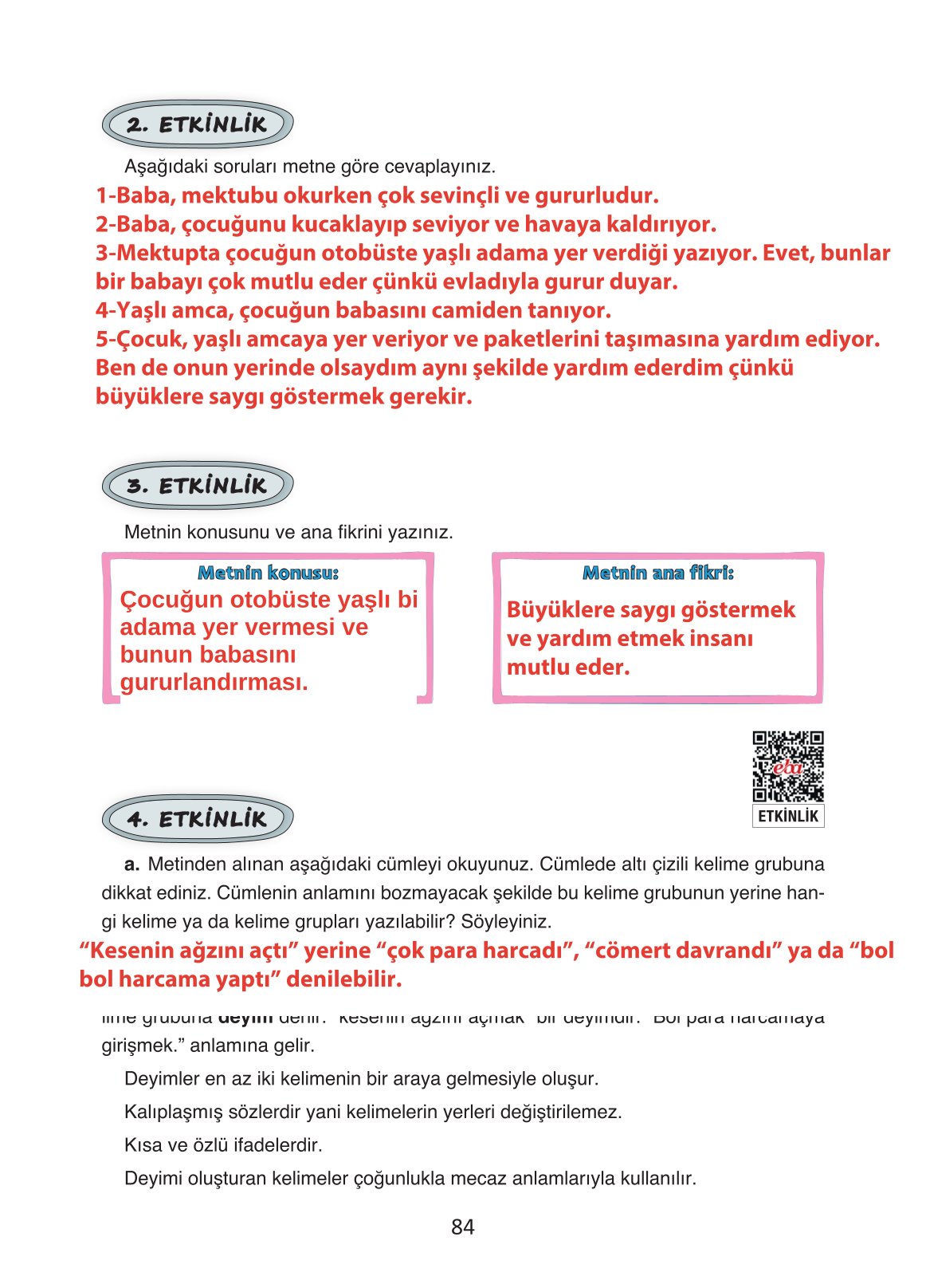 4. Sınıf Ada Yayıncılık Türkçe Ders Kitabı Sayfa 84 Cevapları 4. Sınıf Ada Yayıncılık Türkçe Ders Kitabı Sayfa 84 Cevapları